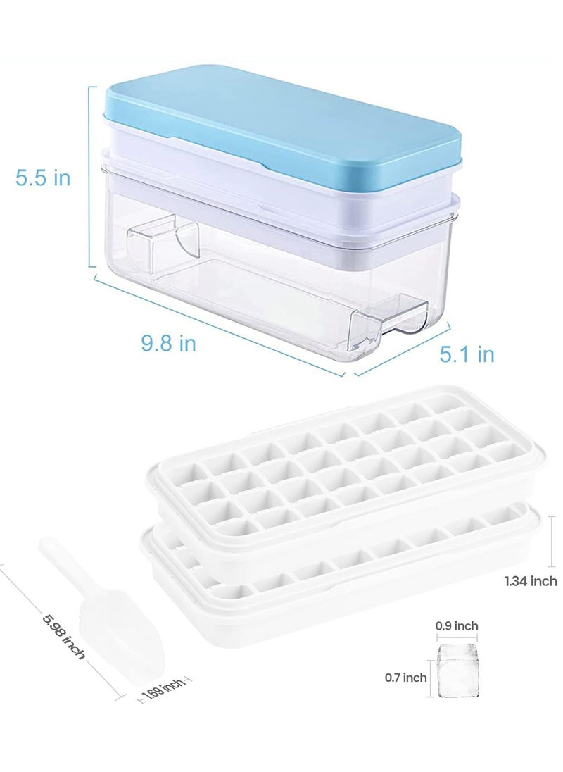 Generic - Ice Cube Tray with Lid and Bin 64 pcs Ice Cubes Molds Ice Trays for Freezer Ice Cube Tray Mold With 2 tray Ice Freezer Container Spill-Resistant Removable Lid & Ice Scoop for Srinks Coffee (Blue) - Image 1