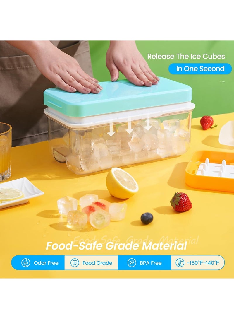 Generic - Ice Cube Tray with Lid and Bin 64 pcs Ice Cubes Molds Ice Trays for Freezer Ice Cube Tray Mold With 2 tray Ice Freezer Container Spill-Resistant Removable Lid & Ice Scoop for Srinks Coffee (Blue) - Image 1