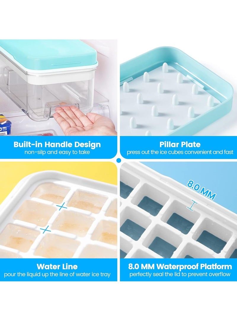 Generic - Ice Cube Tray with Lid and Bin 64 pcs Ice Cubes Molds Ice Trays for Freezer Ice Cube Tray Mold With 2 tray Ice Freezer Container Spill-Resistant Removable Lid & Ice Scoop for Srinks Coffee (Blue) - Image 1