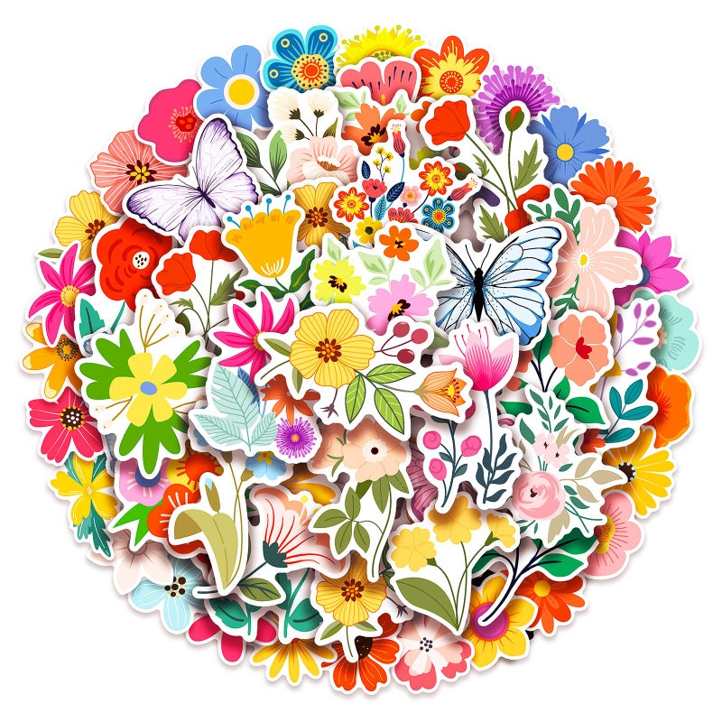 Cleverplay 100 Pack Flower Stickers, Flower Party Favors, Birthday Decorations Gifts - Image 1