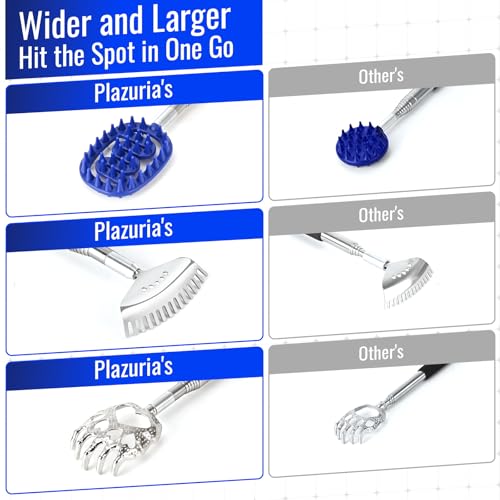 Plazuria Oversized Back Scratcher Massager with 3 Detachable Heads, Stocking Stuffer for Men & Women, Extendable 30" Handle with Spikes, Rake & Bear Claw Heads (Navy Blue) - Image 2