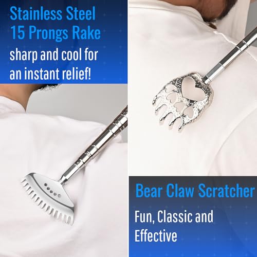 Plazuria Oversized Back Scratcher Massager with 3 Detachable Heads, Stocking Stuffer for Men & Women, Extendable 30" Handle with Spikes, Rake & Bear Claw Heads (Navy Blue) - Image 5