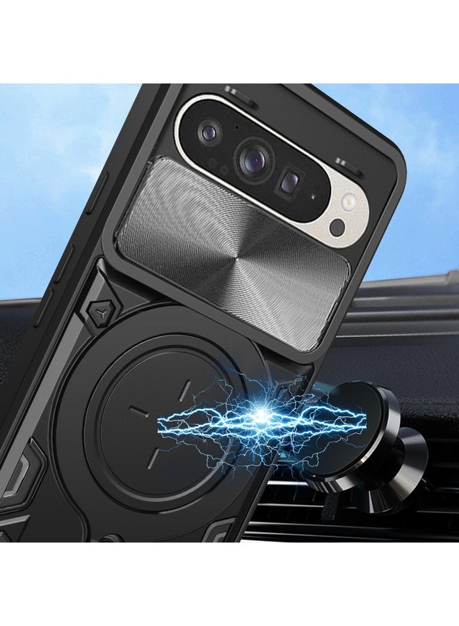 HuHa Protective Cover For Google Pixel 9 / 9 Pro CD Texture Sliding Camshield Magnetic Holder Phone Case(Silver) - Image 4