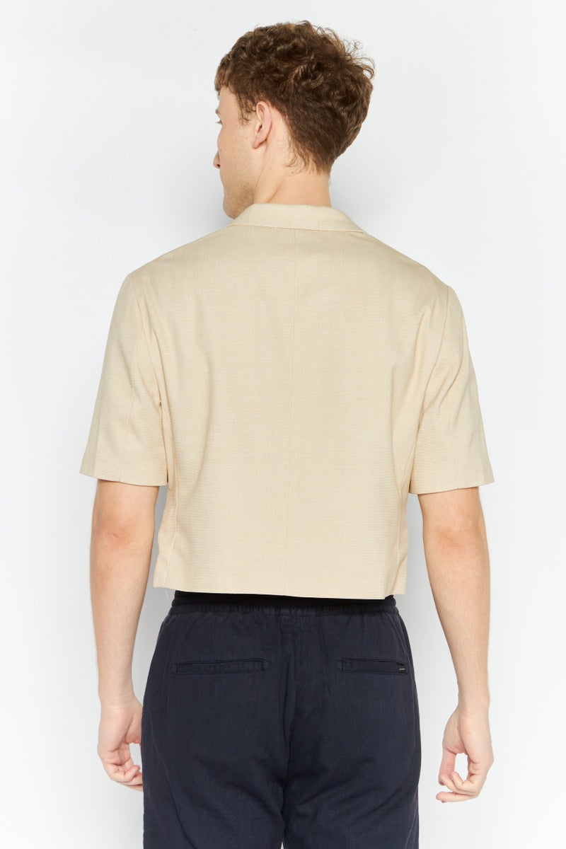 Asos Design Men Regular Fit Textured Short Sleeve Blazer, Tan - Image 4