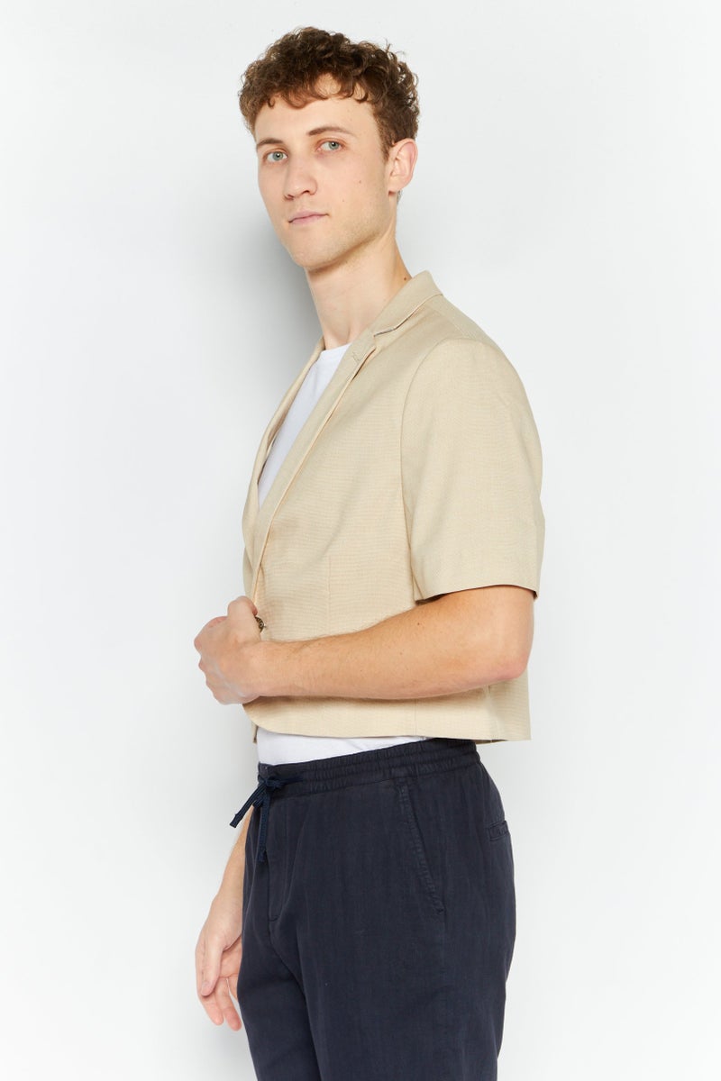 Asos Design Men Regular Fit Textured Short Sleeve Blazer, Tan  - Image 3