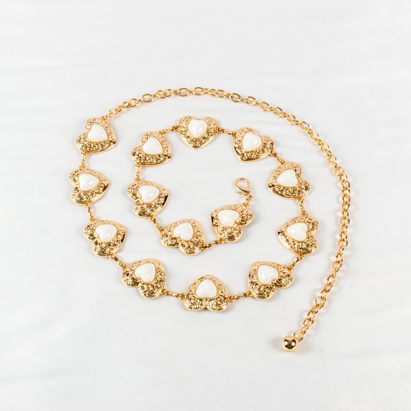 ذا بلاك بيرل اكسسوريز حزام معدن حريمي ذهبي مرصع بالحجر الأبيض - Image 1