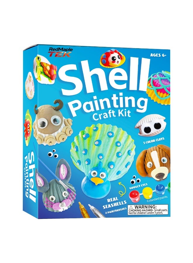 RedMapleTEK Kids Shell Painting Craft Kit, DIY Creative Art Set with Seashells, Paints, Clay & Googly Eyes, Ages 6+ - Image 1
