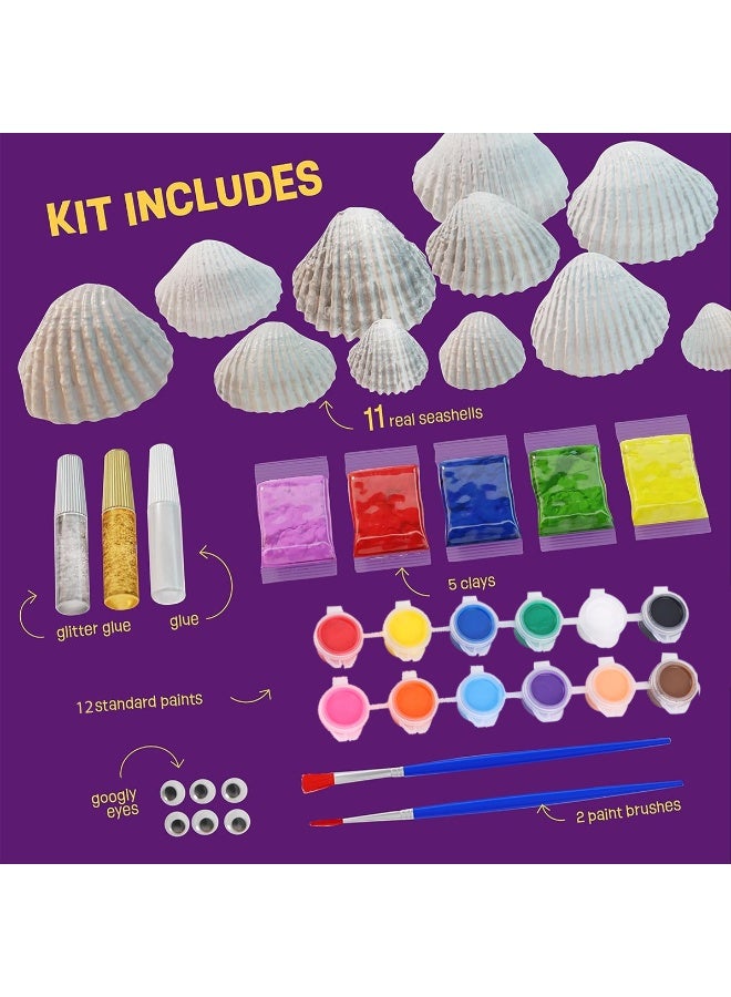 RedMapleTEK Kids Shell Painting Craft Kit, DIY Creative Art Set with Seashells, Paints, Clay & Googly Eyes, Ages 6+ - Image 2