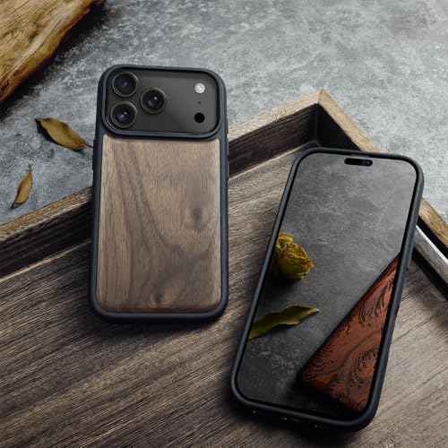Carveit Magnetic Wooden Case for iPhone 17 Pro Max Case, Wood Artisan Engraved & Black Soft TPU Shockproof Cover, Compatible with MagSafe Wireless Chargers (Natural Grain) Walnut - Image 4