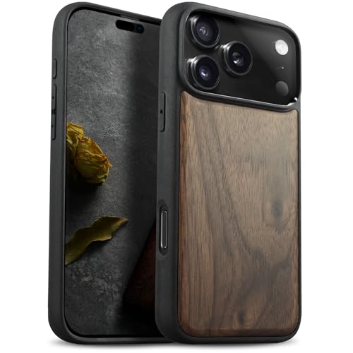 Carveit Magnetic Wooden Case for iPhone 17 Pro Max Case, Wood Artisan Engraved & Black Soft TPU Shockproof Cover, Compatible with MagSafe Wireless Chargers (Natural Grain) Walnut - Image 1