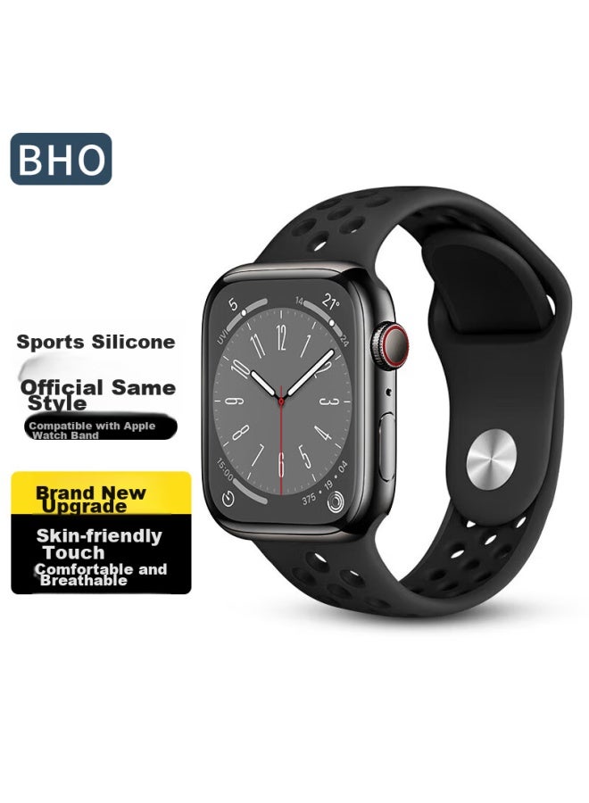 Bho Suitable For Apple Watch Bands, Apple Watch S10/ultra2/s9 Sports Band, Iwatch S8/7/6/5/4/se Breathable Hole Silicone Strap - Image 1
