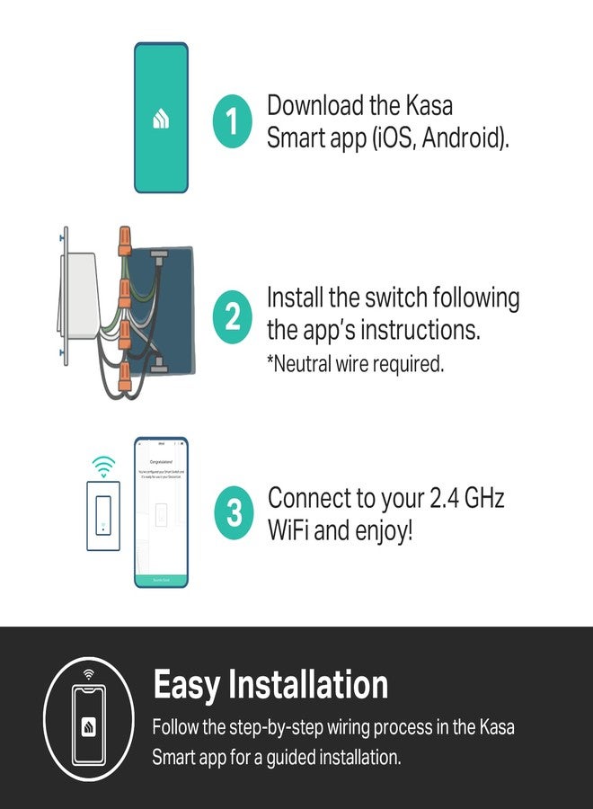 Kasa Smart مفتاح إضاءة ذكي Kasa Apple HomeKit KS200P3، قطب واحد، يتطلب سلك محايد، مفتاح إضاءة Wi-Fi بتردد 2.4GHz يعمل مع سيري، أليكسا وجوجل هوم، معتمد من UL، لا حاجة إلى محور، أبيض، عبوة 3 قطع - Image 5
