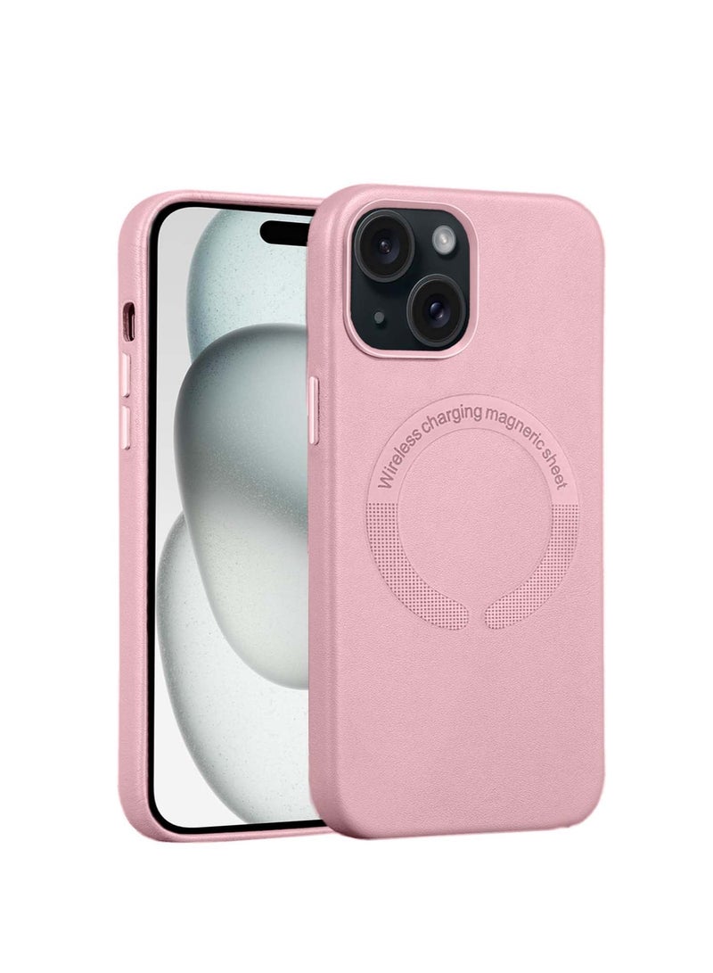 Techie غطاء خلفي من الجلد الناعم بتقنية MagSafe لجهاز آيفون 15 بلس - وردي باهت - Image 1