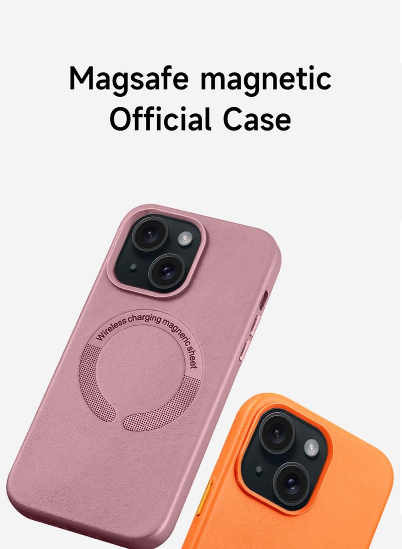Techie غطاء خلفي من الجلد الناعم بتقنية MagSafe لجهاز آيفون 15 بلس - وردي باهت - Image 2