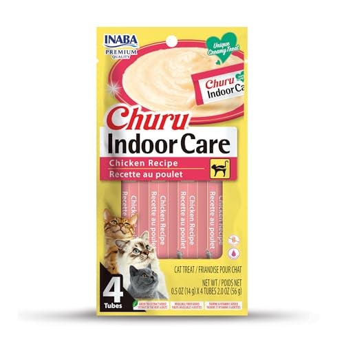 INABA Churu Hairball Control, Functional, Creamy Lickable Purée Cat Treat with Taurine & Vitamin E, 0.5 Ounces Each, 24 Tubes (4 per Pack), Chicken Recipe - Image 1