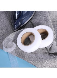 karmet Iron On Hemming Tape Clear Two Rolls Double Sided Fusing Hem Tape Durable Adhesive for Skirts Pillows Jeans Clothes Pants Collars Curtains DIY Tricot Projects