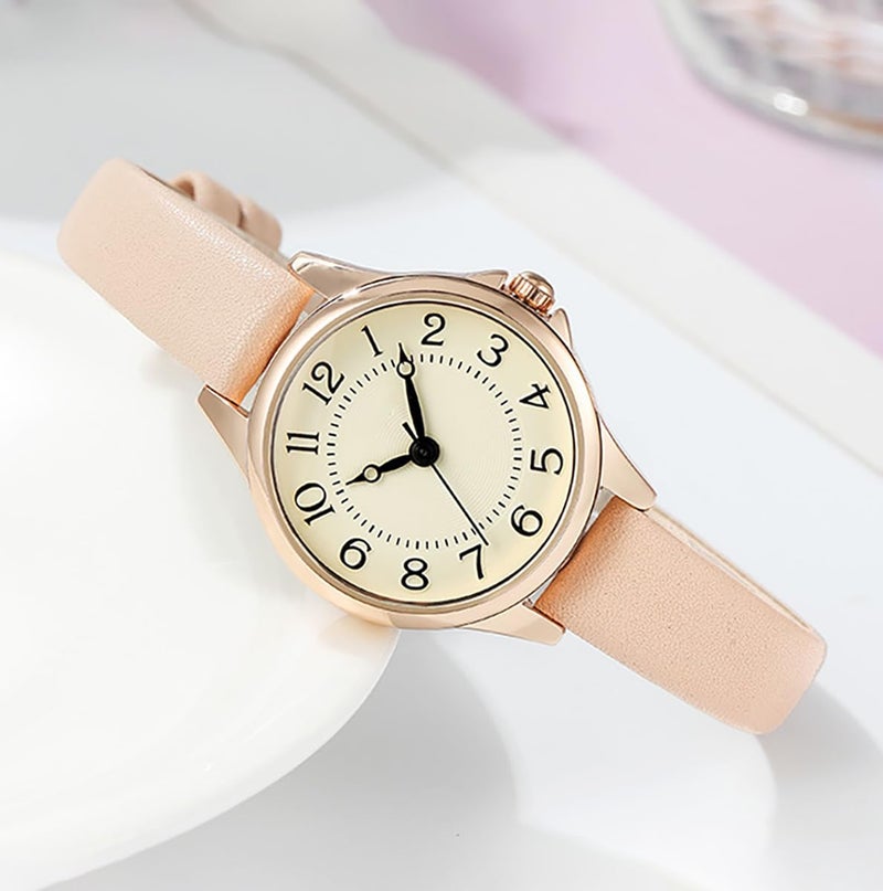 BESTKANG Women's Fashion Leather Strap Watch Easy - Read Dial Casual Quartz Wristwatch Waterproof Watch Women's Small Wrist Watch (Beige) - Image 3