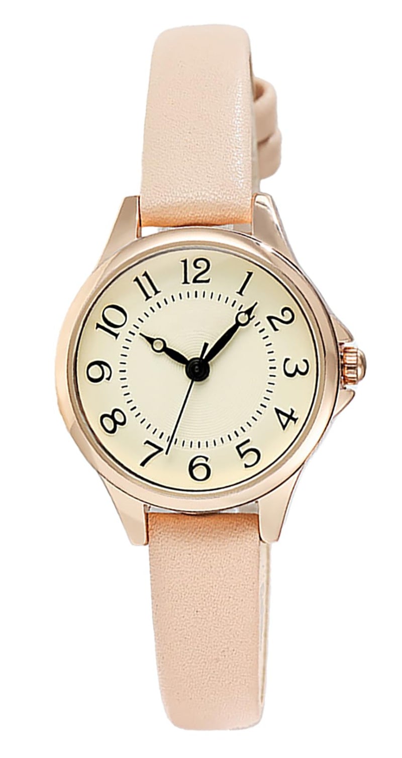 BESTKANG Women's Fashion Leather Strap Watch Easy - Read Dial Casual Quartz Wristwatch Waterproof Watch Women's Small Wrist Watch (Beige) - Image 1