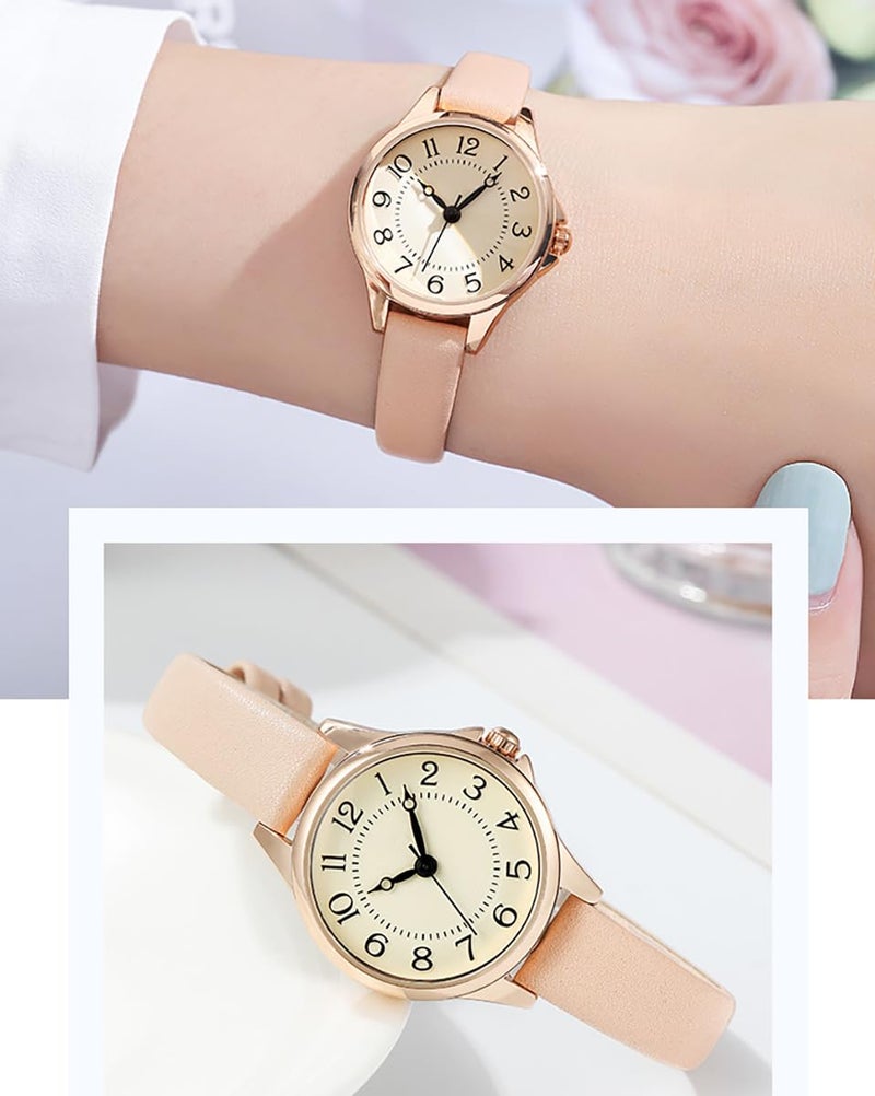 BESTKANG Women's Fashion Leather Strap Watch Easy - Read Dial Casual Quartz Wristwatch Waterproof Watch Women's Small Wrist Watch (Beige) - Image 2