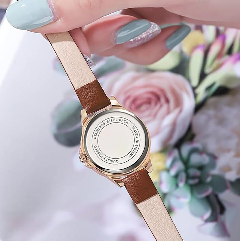 BESTKANG Women's Fashion Leather Strap Watch Easy - Read Dial Casual Quartz Wristwatch Waterproof Watch Women's Small Wrist Watch (Beige) - Image 4