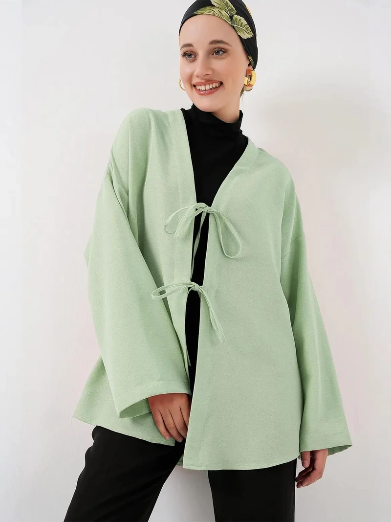 بيغ دارت كيمونو كتان بأكمام طويلة وتفاصيل ربط