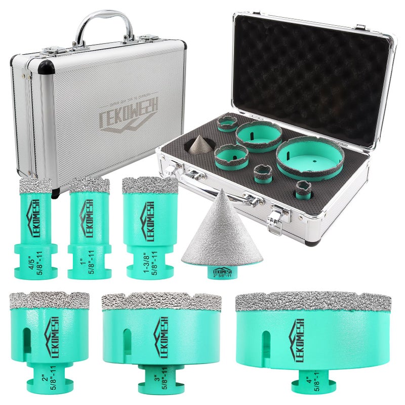 LEKOMESH Diamond Core Drill Bits Set 7pcs Tile Hole Saw Kit for Porcelain Tile Ceramic Marble Brick Concrete with 5811 Thread2025355075100mm50mm Beveling Chamfer Bit