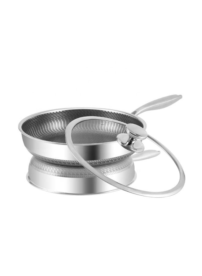 إكستيآرأوكيو مقلاة إكستروك غير لاصقة مطلية من الجانبين بنمط خلية النحل، مصنوعة من الفولاذ المقاوم للصدأ SUS316 مع غطاء زجاجي - Image 1