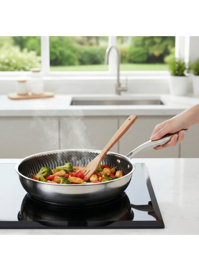 إكستيآرأوكيو مقلاة إكستروك غير لاصقة مطلية من الجانبين بنمط خلية النحل، مصنوعة من الفولاذ المقاوم للصدأ SUS316 مع غطاء زجاجي - Image 3