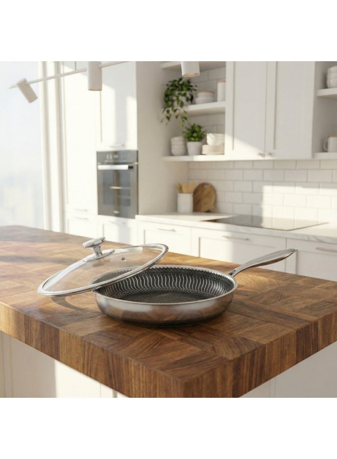 إكستيآرأوكيو مقلاة إكستروك غير لاصقة مطلية من الجانبين بنمط خلية النحل، مصنوعة من الفولاذ المقاوم للصدأ SUS316 مع غطاء زجاجي - Image 5