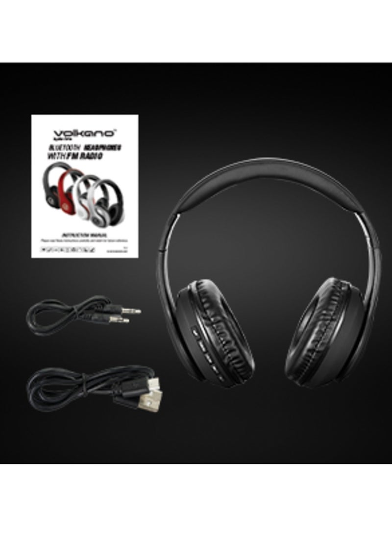 Volkano - Volkano Impulse Series Bluetooth Wireless Head Phones with FM Radio, Extendable, Hands - Free Calling, AUX Input, SD Card Reader - Black, 1 Year Warranty - Image 1