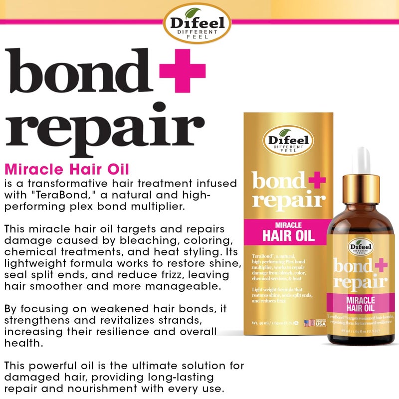 Difeel Bond & Repair Miracle Hair Oil 1.65 oz. - Deep Bond Restore Treatment Oil for Hair, Nourishing Oil Hair Treatment for Dry, Damaged Hair - Image 3
