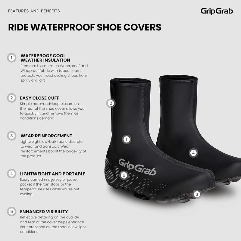 GripGrab Ride Waterproof Road Bike Cycling Overshoes Thin Windproof Adjustable Bicycle Rain Protection Shoe Covers - Image 2