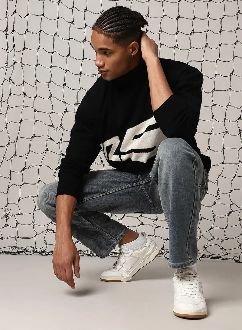 Hubberholme Men's Multicoloured 100% Acrylic Solid Oversized Sweater