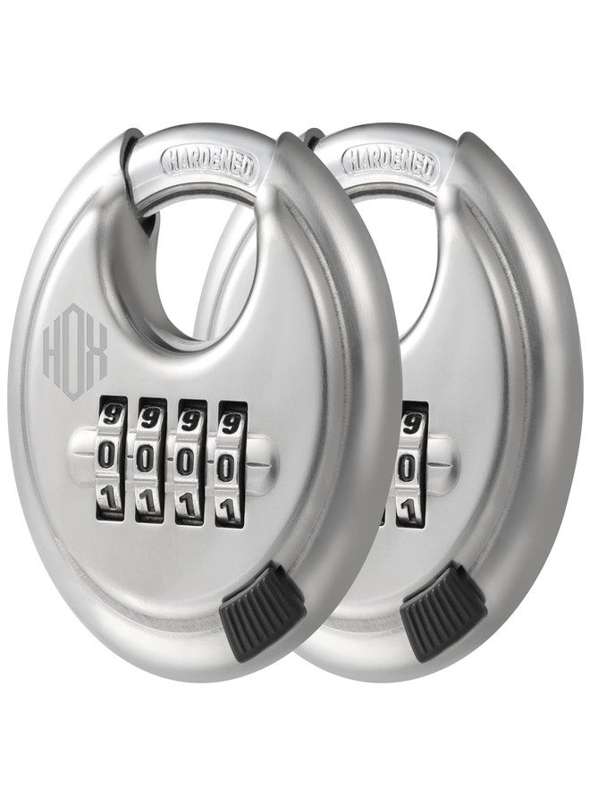 HOX Combination Lock, 4 Digit Disc Padlock with 3/8 Inch Hardened Steel Shackle, 2-3/4 Inch Wide Body, Keyless Heavy Duty Combo Lock for Hasp Latch, Sheds, Fences, Storage Locker (2 Pack) - Image 1