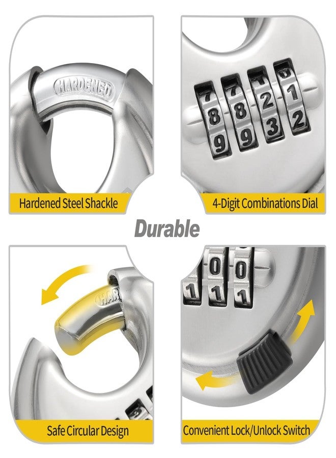 HOX Combination Lock, 4 Digit Disc Padlock with 3/8 Inch Hardened Steel Shackle, 2-3/4 Inch Wide Body, Keyless Heavy Duty Combo Lock for Hasp Latch, Sheds, Fences, Storage Locker (2 Pack) - Image 3