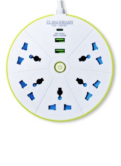 Generic Circular Electric Power strip - 2000 watt, 10 A / 220-250V , with 5 Outlet , 1.5M cable , 2 Port USB and 1 port type-c for Laptop, PC, MacBook , Home and Office Electrical appliances and Mobile charger  - Image 1