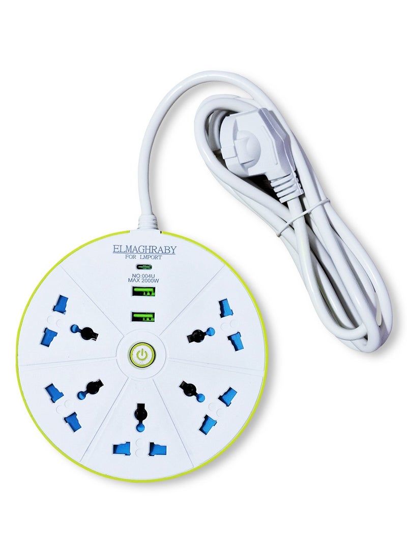 Generic Circular Electric Power strip - 2000 watt, 10 A / 220-250V , with 5 Outlet , 1.5M cable , 2 Port USB and 1 port type-c for Laptop, PC, MacBook , Home and Office Electrical appliances and Mobile charger  - Image 2