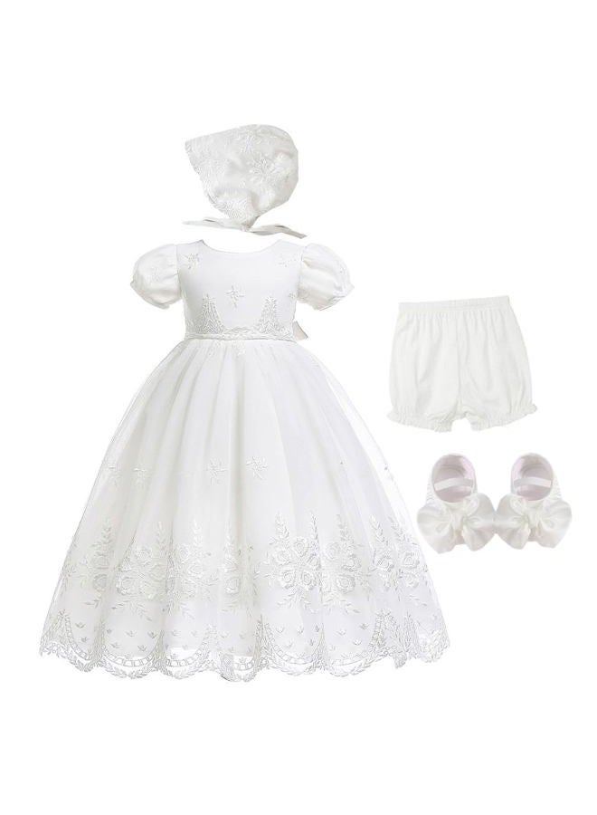 Bow Dream Baby Girls Christening Baptism Dress Formal Party Special Occasion Dresses for Toddler, 4 Pcs Off White B, 0-3 Months - Image 1