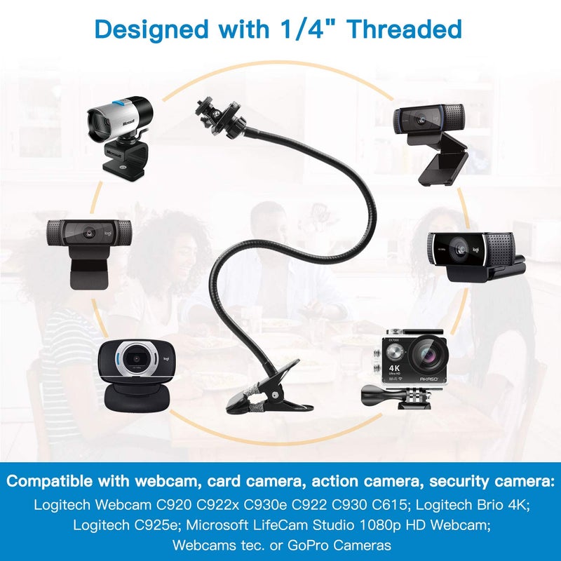 Pipishell 25 Inch Webcam Stand, Flexible Desk Mount Clamp Gooseneck Stand for Logitech Webcam C960 C930e C930 C920 C920S C922x C922 Brio 4K C925e C615 and Other Devices with 1/4" Thread-PIWS01 - Image 2