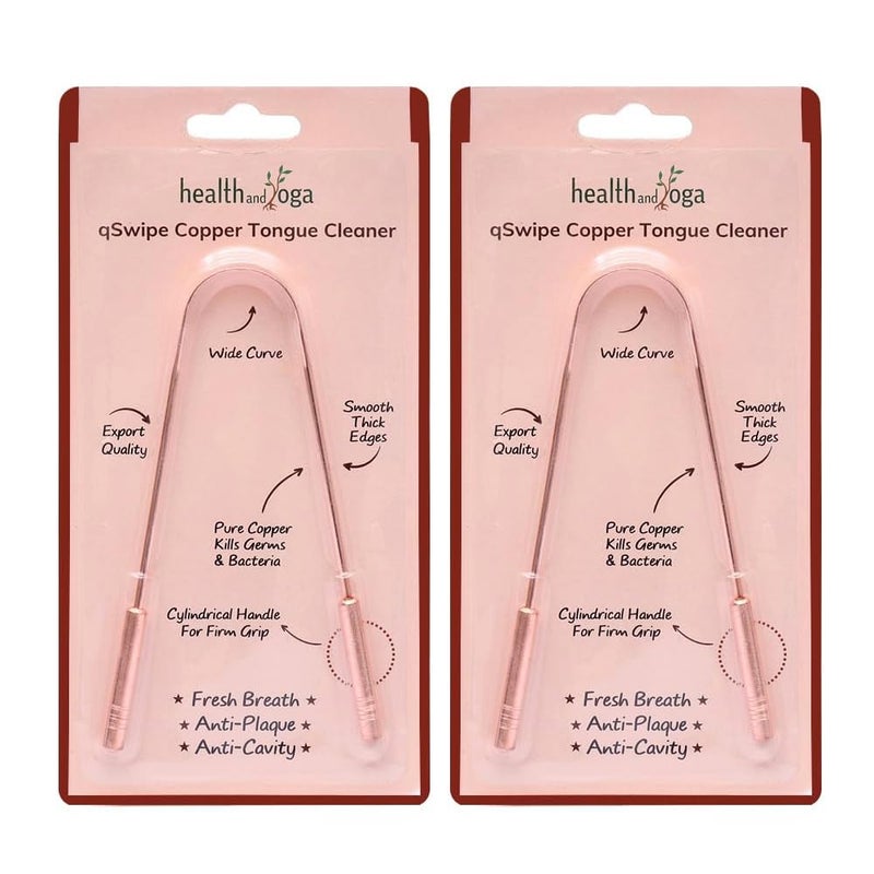 HealthAndYoga® qSwipe Copper Tongue Cleaner (Set of 2) - Premium Design- Flexible & Smooth, Thick Handles for Firm Grip - Oral Hygiene Tool - Removes Bad breath & Plaque, Improves taste- Men & Women - Image 1