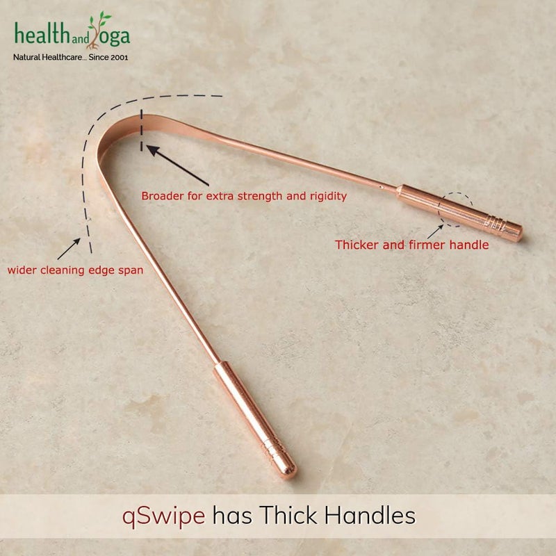 HealthAndYoga® qSwipe Copper Tongue Cleaner (Set of 2) - Premium Design- Flexible & Smooth, Thick Handles for Firm Grip - Oral Hygiene Tool - Removes Bad breath & Plaque, Improves taste- Men & Women - Image 2