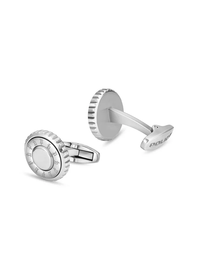 POLICE  Fluted Silver Multi Pattern Emblem Cufflinks for Men  | Best Price UAE