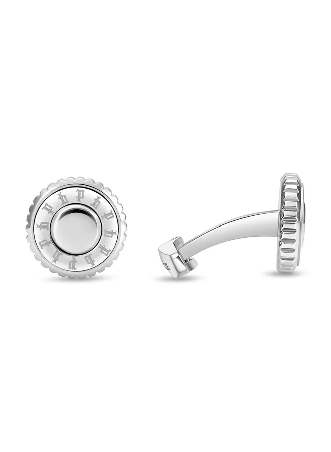 POLICE Fluted Silver Multi Pattern Emblem Cufflinks for Men