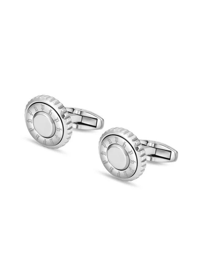 POLICE Fluted Silver Multi Pattern Emblem Cufflinks for Men