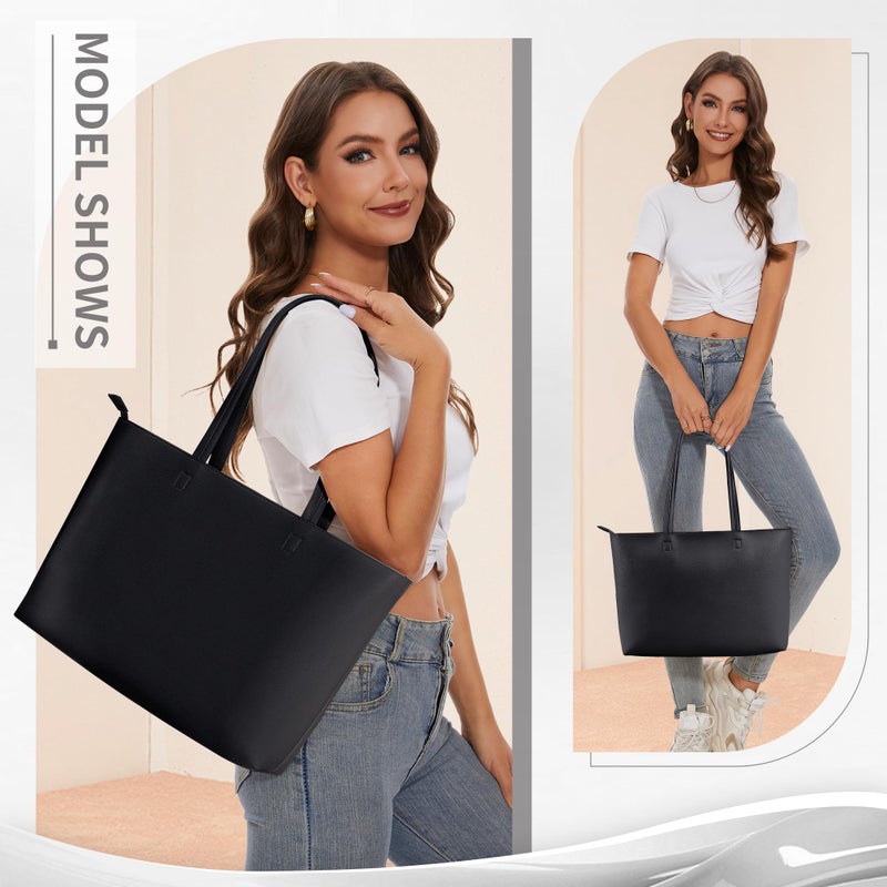 KALIDI FANCY FOREST KALIDI Tote Bag Zipper Shoulder Bag Faux Leather Purses for Women Large Casual Handbag Work Dating College, Black - Image 4