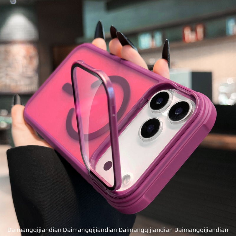 MagSafe iPhone 14 Acrylic Case Protective for 14 Plus 14 Pro 14 Pro Max and Kickstand and Skin Feel in Red - Image 1