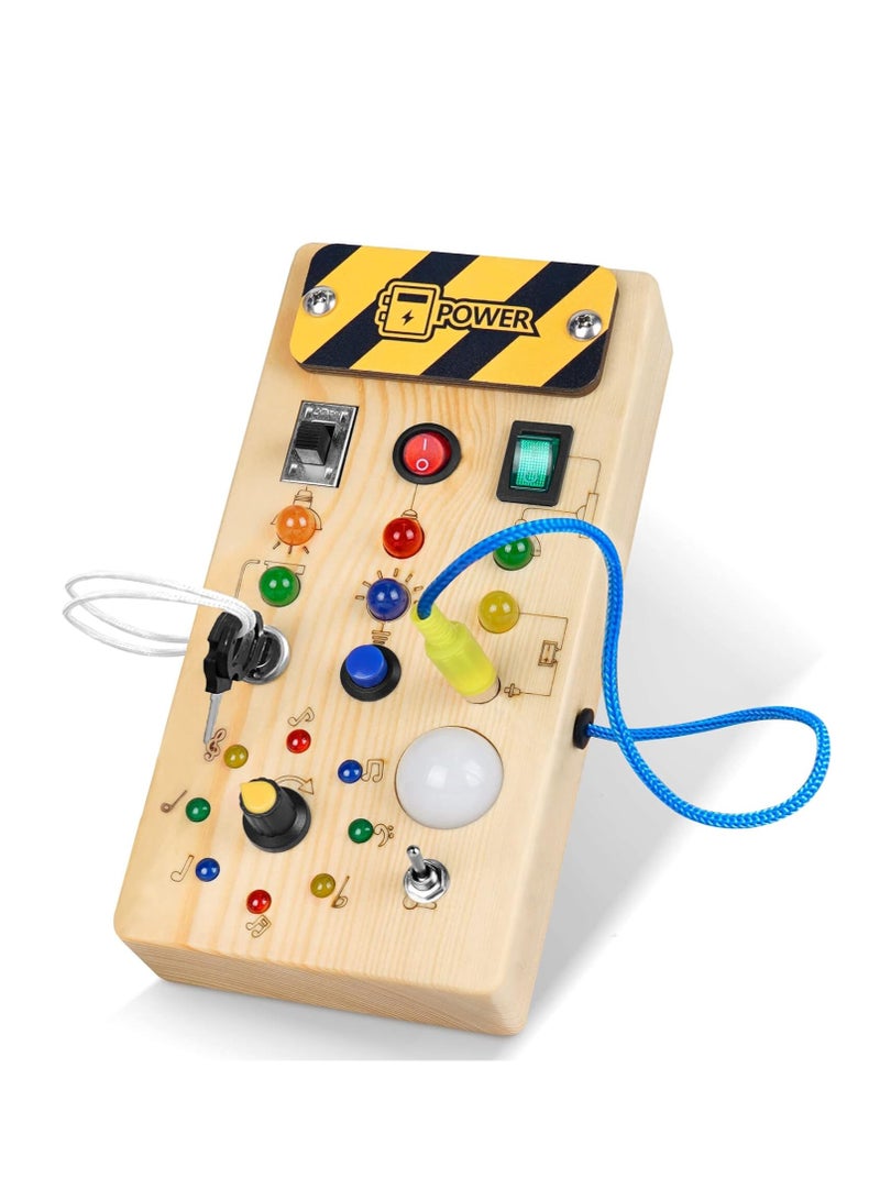 عام لوحة نشطة خشبية مونتيسوري مع 8 مفاتيح للإضاءة بتقنية LED ، ألعاب حسية للمفاتيح الضوئية للأطفال الذين تتراوح أعمارهم بين عام وأكثر والأطفال الصغار. - Image 1