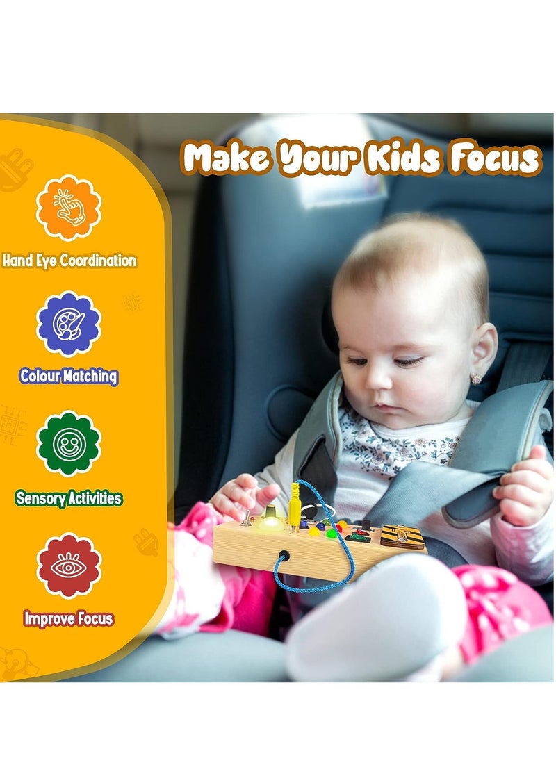 عام لوحة نشطة خشبية مونتيسوري مع 8 مفاتيح للإضاءة بتقنية LED ، ألعاب حسية للمفاتيح الضوئية للأطفال الذين تتراوح أعمارهم بين عام وأكثر والأطفال الصغار. - Image 3