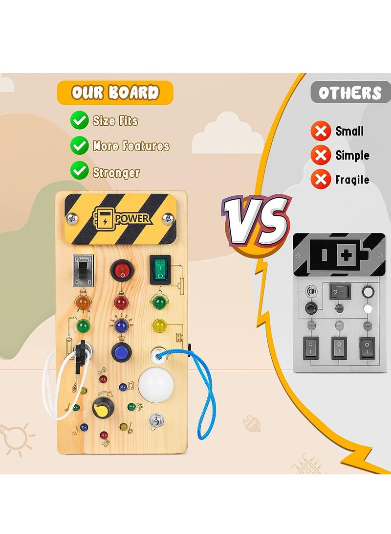 عام لوحة نشطة خشبية مونتيسوري مع 8 مفاتيح للإضاءة بتقنية LED ، ألعاب حسية للمفاتيح الضوئية للأطفال الذين تتراوح أعمارهم بين عام وأكثر والأطفال الصغار. - Image 2