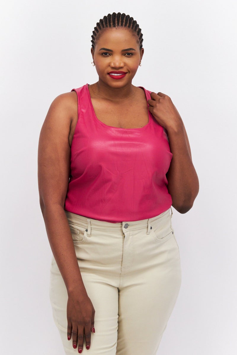 Nina Parker Women Plus Size Sleeveless Plain Bodysuit, Pink  - Image 1